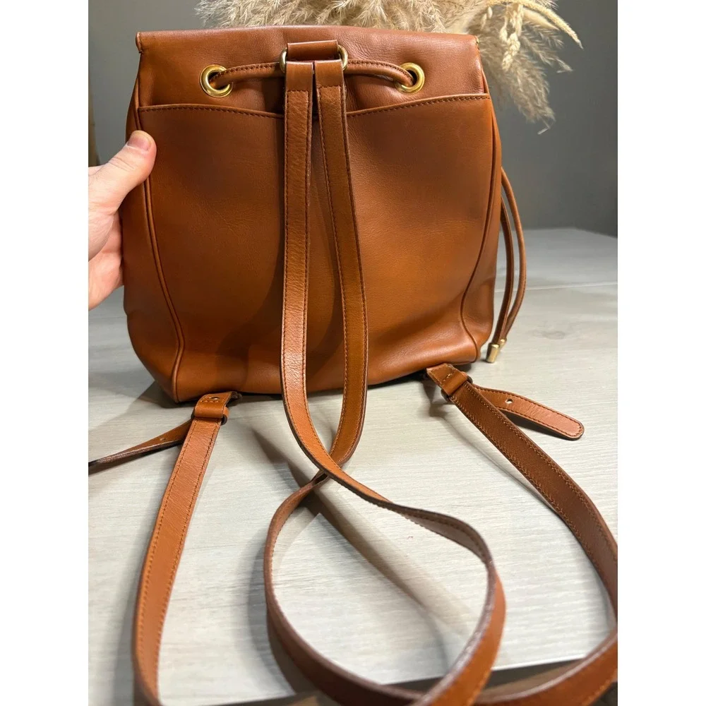 Givenchy Vintage Tan Leather Drawstring Backpack Gold Hardware Studded Logo‎
